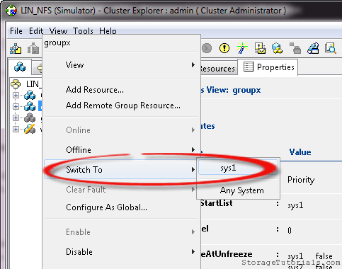 VCS simulator service group switching
